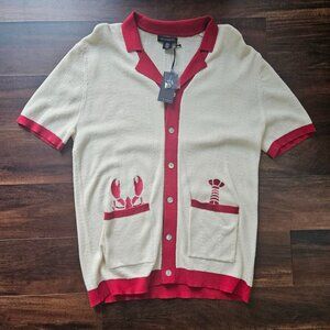 NEWArt Of Rhetoric Cardigan Sweater Embroidered Red Cream Medium Lobster Pockets